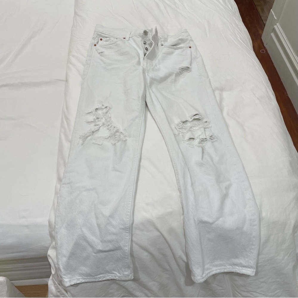 Zara distressed white relaxed fit jeans